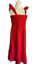 NEW Ladies Cotton Summer Dark Pink Long Maxi Beach Dress Stretchy Size UK16