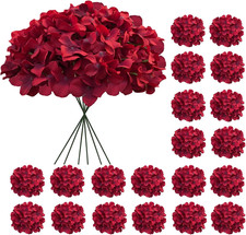 20 Pcs Dark Red Faux Hydrangea Flowers with Stems for Wedding D cor