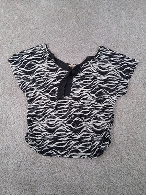 Lavish Plus Womens 1X Short Sleeve Shirt Black White Geometric