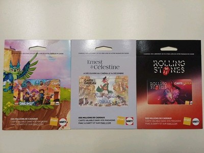 3 Geschenkkarten Gift card Frankreich FNAC Ernest Celestine Lego Rolling Stones Neu