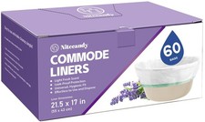 Commode Liners for Bedside Commode, 60 Count Universal Fit, Disposable Toilet...