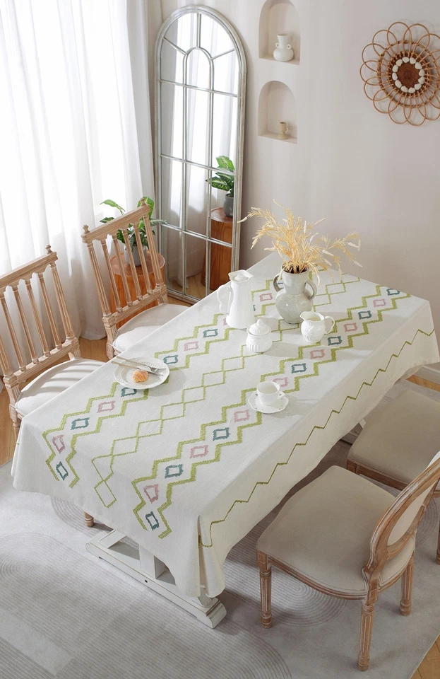 Baroque Tufting Plant Geometric Zigzag Tablecloth Coffee Dining Table Cover Gift - Image 3 of 4