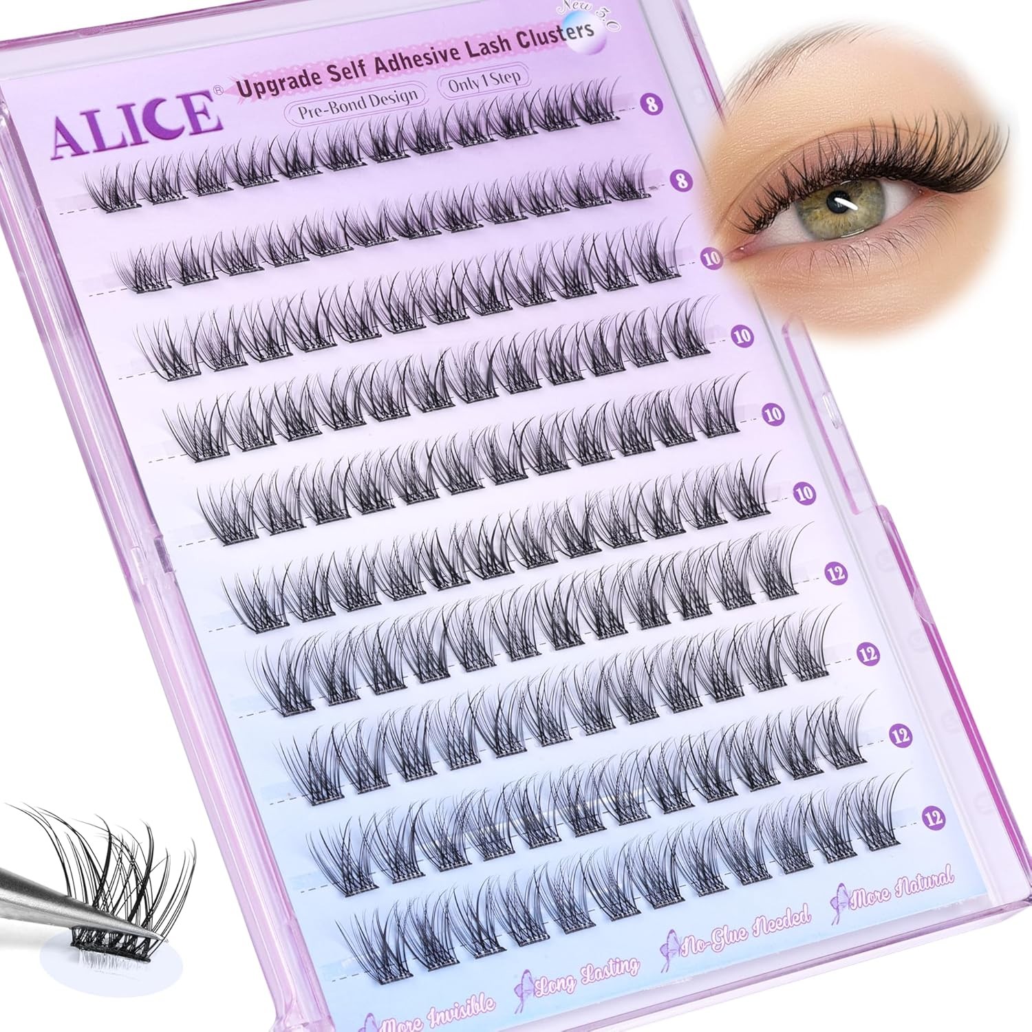 Self Adhesive Eyelashes Reusable Natural Self Adhesive Lash Clusters Wispy Press