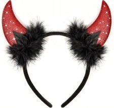Devil Horns Headband with Face Jewels, Devil Costume for Women Halloween