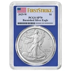 2025-W Burnished $1 American Silver Eagle PCGS SP70 FS Flag Label Blue Frame