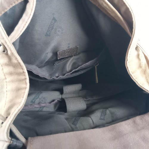 Vintage Canvas Leather Straps Trim Backpack Khaki Rucksack Pockets By Augur - Picture 11 of 12