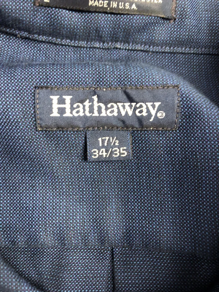 Hathaway Shirt Mens 17 1/2 34/35 Blue Horsham Single Needle Made in USA - Image 3 of 4