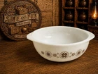 *RARE* Pyrex TOWN & COUNTRY Vtg White/Brown 2qt Round Casserole NO LID