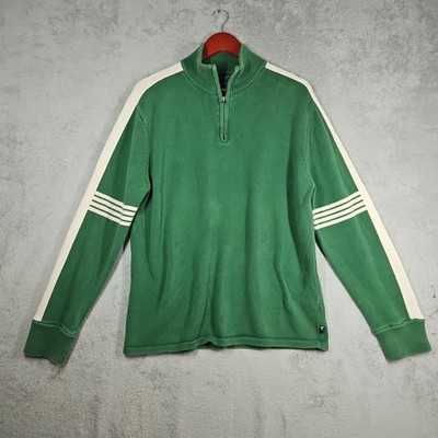 Vtg American Eagle Avocado Green w Cream Accent Stripes 1/4 Zip High Neck Sz XL