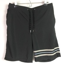 Fair Harbor Mens Large Ozone Board Short Black Gray Stripe Lined Swim Trunks 10"