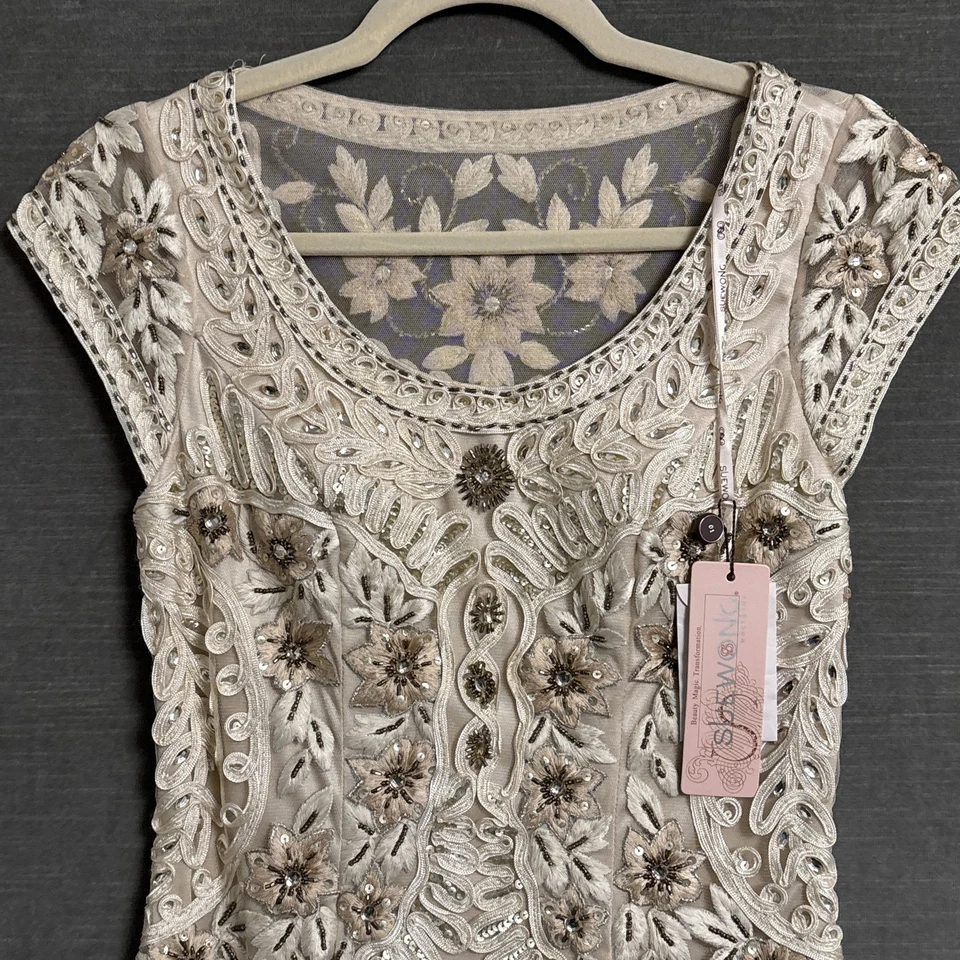 Sue Wong 连衣裙 2 香槟串珠亮片正式鸡尾酒婚礼新娘盖茨比 — 第 2/4 张图片