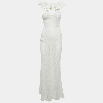 Maxikleid Chio weiß Stretch Häkel Rüschen transparent S