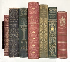 Random Lot of 7 Books Gilt Decorated Multicolor Staging Display Antique Old Vtg