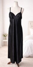 Natori Black Maxi Satin Slip Dress Long Nightgown Intimate Sleepwear Size L Vtg