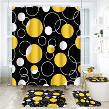 4 PCS Yellow Black Geometric Modern Art Shower Curtain Rug Set Bathroom Decor