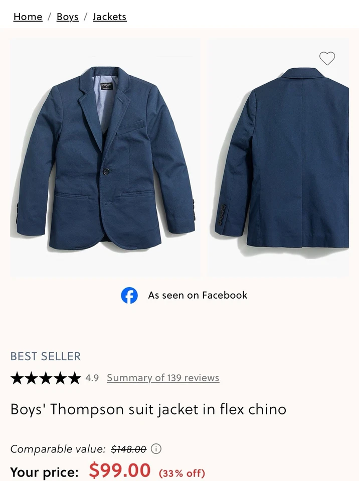 Blazer J Crew Crewcuts Thompson Azul Niño Talla 10 Preppy Iglesia Vacaciones Fiesta Foto 3 de 4
