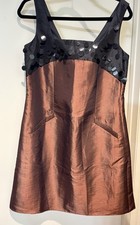 Dusk Collection by Sheila Yen Satin Sequin V-Neck Brown A-Line Knee Dress Size 8