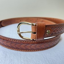 Full Grain Leather Hand Tooled Western Belt Removable Buckle Sz 42 Italy READ