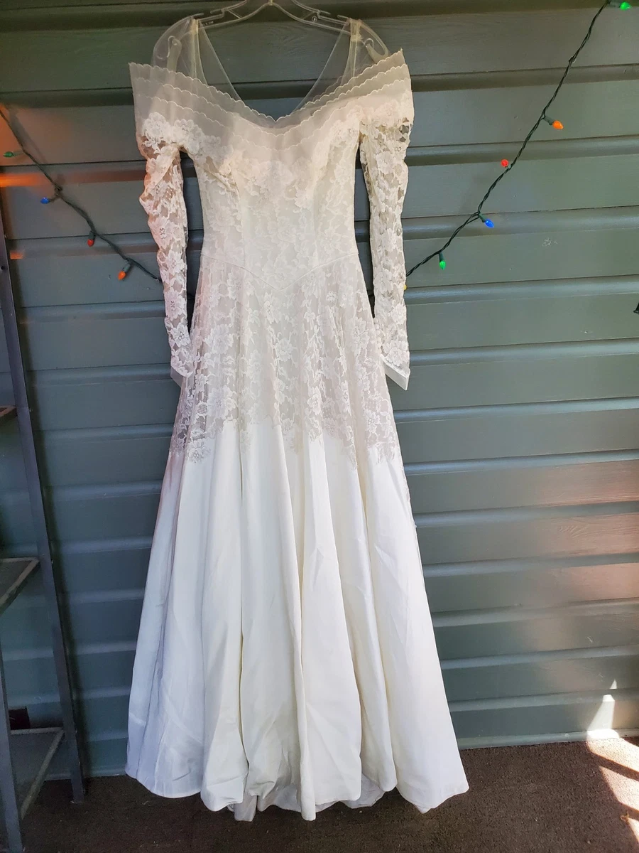chinese dress ladies Vintage Wedding Dress with Long Sleeves,Lace Modest Wedding Dress,WD00613, US10 / White main image 0