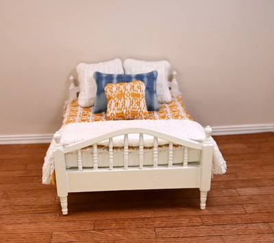 #ad Miniature white queen size Bed and Mattress 1:12 scale dollhouse furniture $14.95