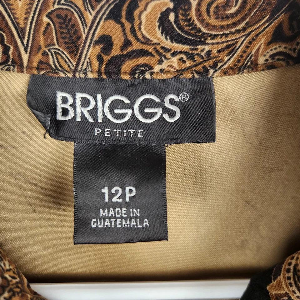Briggs Petite Jacket Womens 12P Brown Paisley Zip Front Lined Stretch - Image 3 of 4