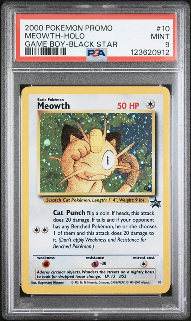 2000 POKEMON PROMO BLACK STAR GAME BOY #10 MEOWTH-HOLO PSA 9