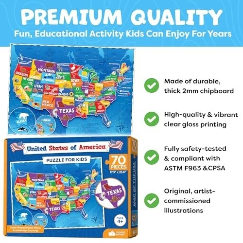 Пазл США для детей, 46 штук карта США пазл деревянная карта США - Изображение 3 из 4