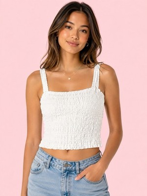 Michael Kors NWT Women s White Smocked Ruched Crop Tank Top Size M