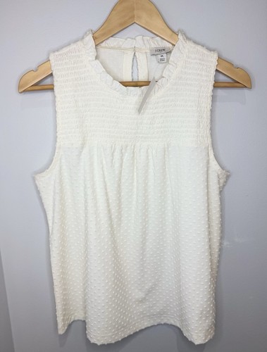 J Crew Women’s Cream MED Smocked clip-dot tank top New Cottage Core NEW W Tags