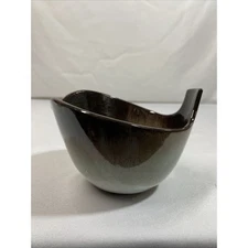 Peter Pots Pottery Rhode Island MCM Pitcher Bowl in Mahogany Brown with Blue