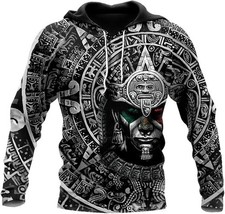 3D Aztec Warrior Hoodie Tribal Calendar Design Ancient Mexican Streetwear