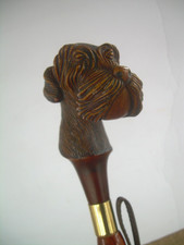 VTG CARVED RESIN Dog Head SCHNAUZER LONG Shoe Horn w/ Wooden Shaft 24" EUC