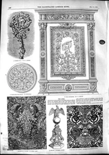 Original Old Antique Print 1851 Wall Decorations GDamask Crozier Leather 19th