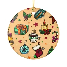 Christmas Icons Ornament | Ceramic Round Holiday Decoration
