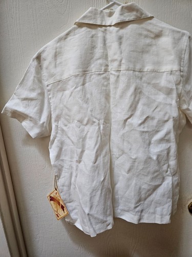 Caribbean-Joe Woman's Button up White Linen Shirt Petite Large (NWT) - Picture 5 of 5