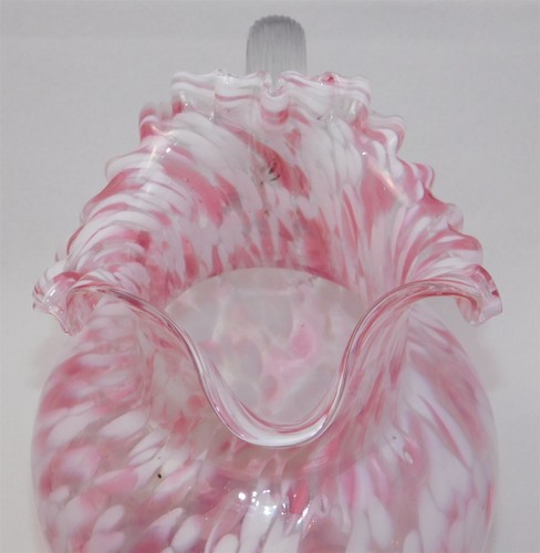 8.75" Phoenix Glass Cranberry White Dot Spot Splatter Crimp Reed Handle Pitcher - Picture 5 of 9