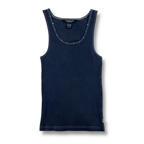 Vintage Y2K Abercrombie & Fitch DAMEN SM geripptes Tanktop blau Strass Glitzer - Bild 14 von 19