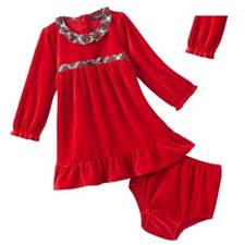 NEW Chaps Girls Dress 2 piece Set Plaid Velour Baby Size  18M