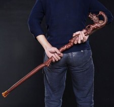 Solid Rosewood Walking Stick Cane Wooden Dragon Carved Gift
