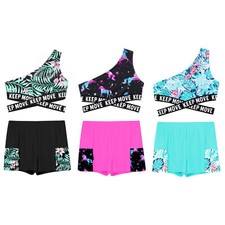Kids Girls Outfit Workout Suit Beach Set Sport Tracksuit Print Costume Pool