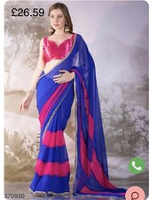 Sari de trabajo de encaje azul de gasa para fiesta 