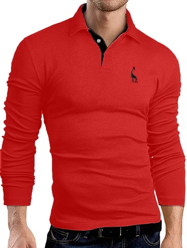 Polo da uomo elasticizzata top manica lunga colori a contrasto PL17 - Foto 8 di 8