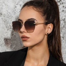 Retro Cat Eye Sunglasses Rimless Gradient Glasses Women Fashion Eyewear 1pc