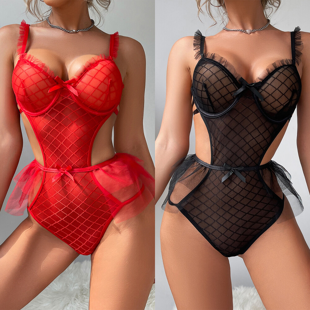 Sexy Mesh Lace Bodysuit Babydoll Lingerie for Women