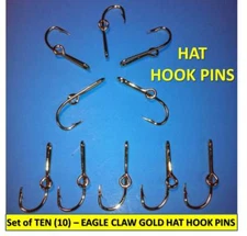 [10] EAGLE CLAW ORIGINAL GOLD-PLATED FISH HOOK HAT PINS/MONEY CLIPS - GREAT $$$