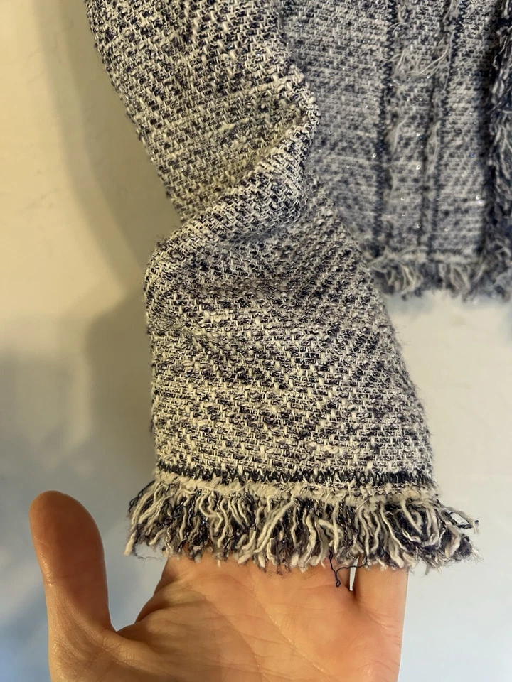 Rebecca Taylor 粗花呢牛仔纽扣前夹克 2 S 胶囊蓝色经典学院风 — 第 2/4 张图片