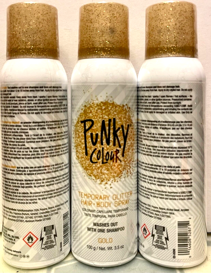 PUNKY COLOR TEMPORARY GOLD HAIR & BODY GLITTER SPRAY 100G/3.50Z 3, CANS