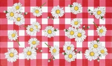 Anti-Fatigue PVC Floor Mat(18"x30")DAISIES FLOWERS ON RED&WHITE BUFFOLO PLAID,LK
