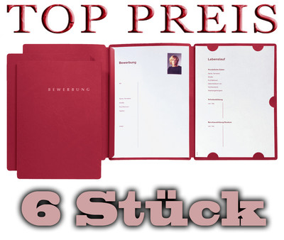 6 Bewerbungsmappen PAGNA Select / 3-teilig mit Klemmschiene in ROT / Klemmmappen