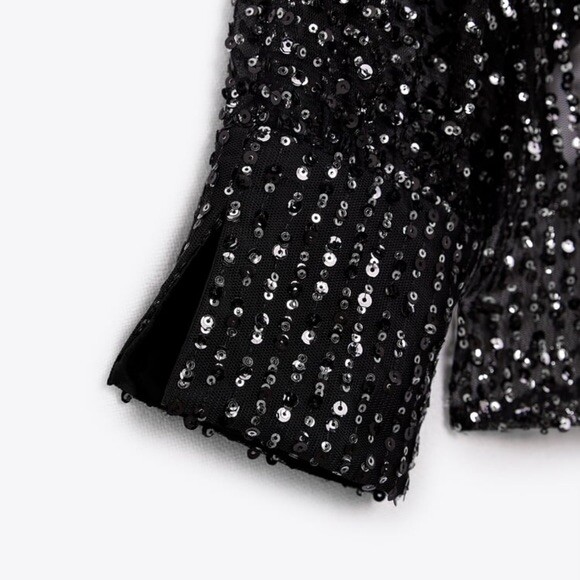 ZARA TIED COLLAR SEQUIN BLOUSE SZ S 9127/572 | eBay